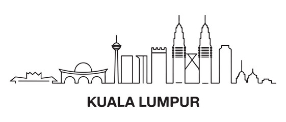 Kuala Lumpur Line Art skyline outline with Malaysia travel. with white background