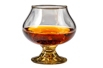 Amber liquid in a crystal snifter glass against a black background