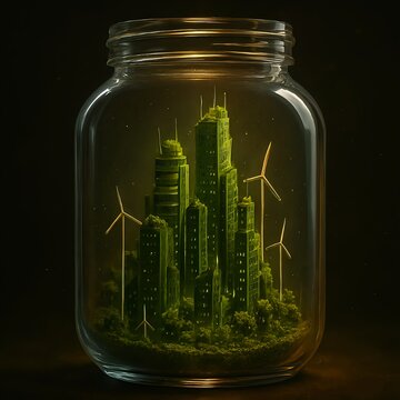 Sustainable Eco-City in Glass Jar Concept