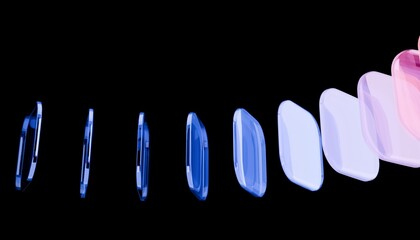 Abstract row of colorful glass shapes on black background