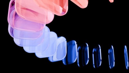Abstract row of colorful glass shapes on black background