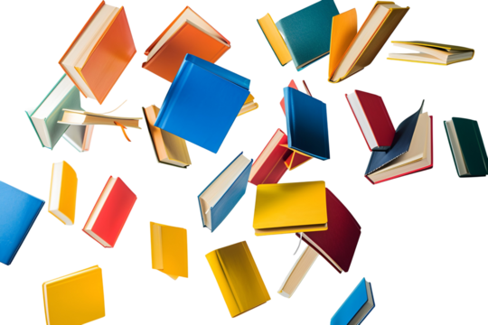 Colorful books floating in mid air education knowledge reading
