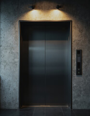 Closed elevator doors with a floor indicator obscured in a modern setting