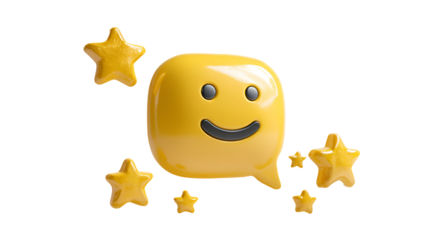Happy emoticon with golden stars great feedback - Powered by Adobe