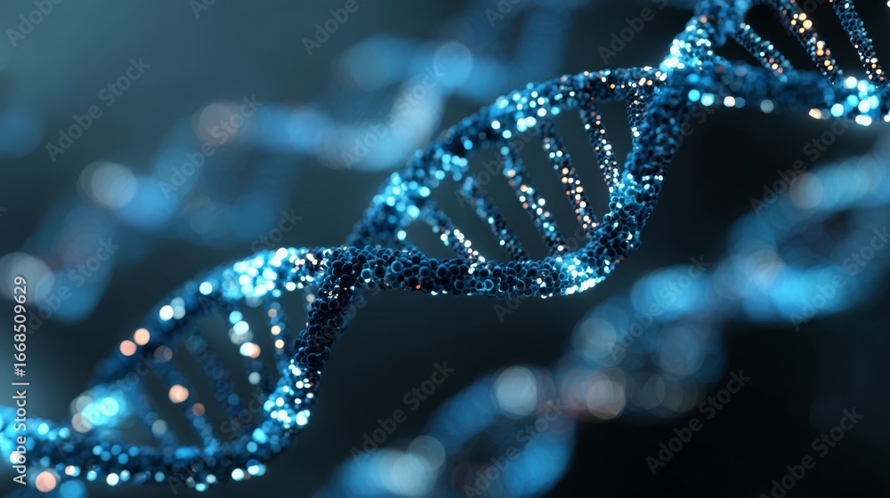Aufkleber futuristic biotechnology digital interface with dna strands, molecular structures, and scientific da