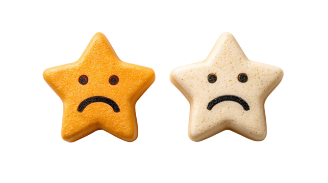 Two sad star shaped emojis showing negative feedback