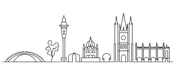 Naklejka premium Oxford Skyline Line Art with Travel, and England. with white background