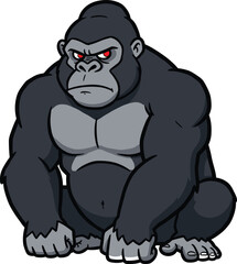 Strong cartoon gorilla with angry face, muscular body, and red eyes, perfect for mascot, gaming, logo, or comic design.
