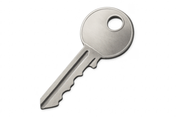 Silver metal key isolated on transparent background