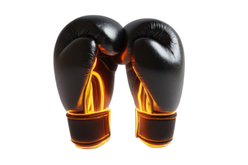 Black boxing gloves with glowing gold lines