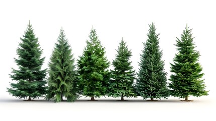 Fototapeta premium Set of Fresh Fir Trees in Studio Light – Green Conifer Collection