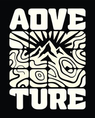 T-shirt Design of a Retro Adventure Graphic Featuring Mountains Sun and Topographic Elements Nostalgic Design for Outdoor Enthusiasts and Nature Lovers