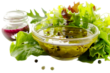 Olive oil and peppercorn dressing with fresh lettuce