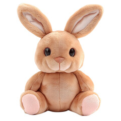 Obraz premium Cute fluffy brown bunny rabbit toy isolated on transparent background