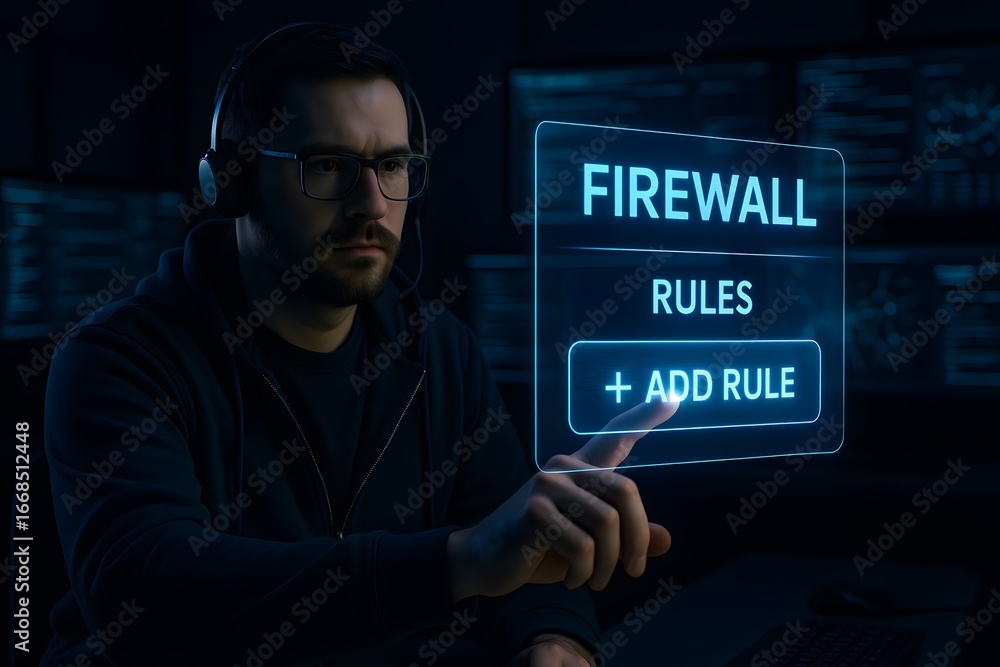 Poster firewall rule setup in cybersecurity interface