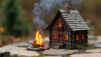 miniature wooden cottage