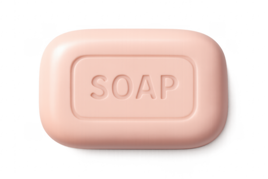 Pink soap bar isolated on transparent background promoting hygiene and cleanliness