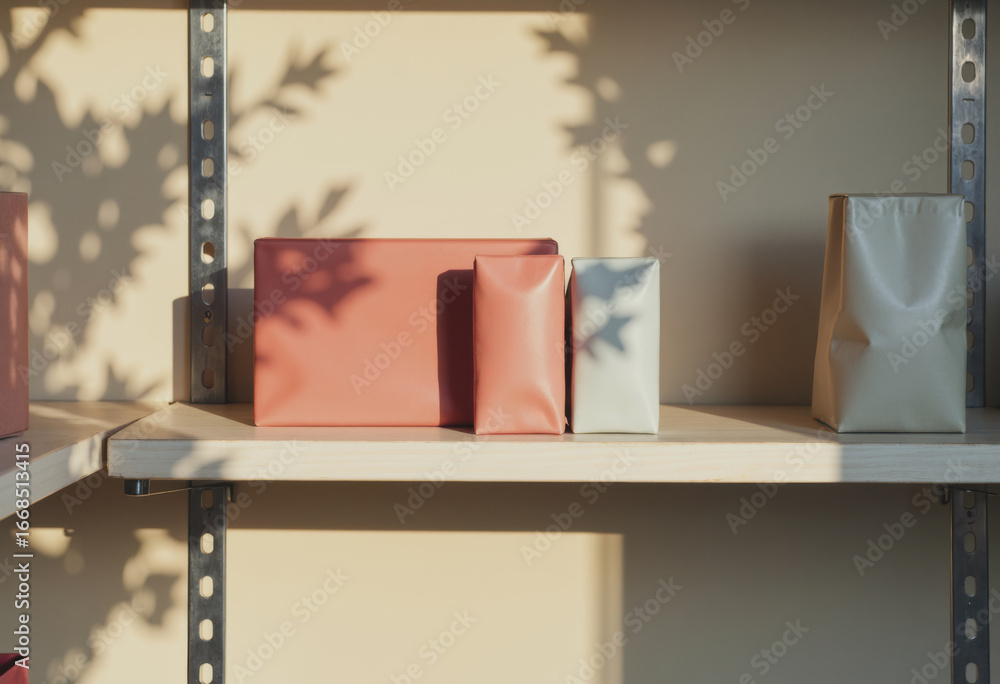 Aufkleber retail shelf end display featuring neatly arranged product packages