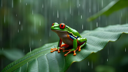 closeup of a frog on a leaf in the rainforest