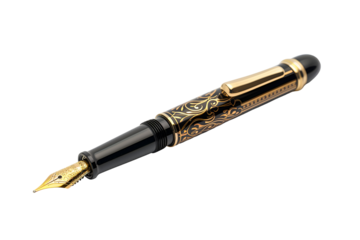 Elegant Gold and Black Fountain Pen Isolated on Black Background