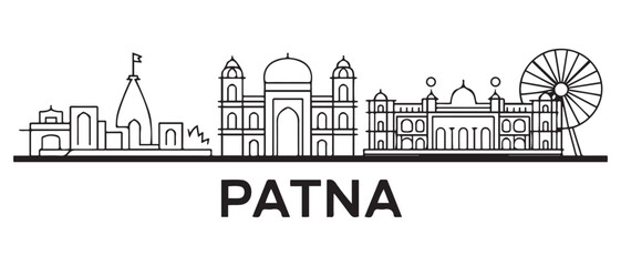 Fototapeta premium Patna Line Art Skyline Vector with India Cityscape, and Travel. with white background