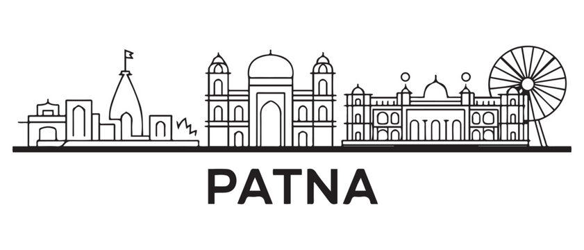 Patna Line Art Skyline Vector with India Cityscape, and Travel. with white background