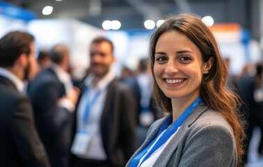 Fototapeta premium a business person at a trade show, their composed demeanor and professional attire showcasing their commitment to excellence and success in a fast paced industry event.