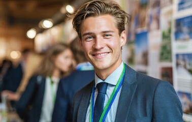 Obraz premium a business person at a trade show, their composed demeanor and professional attire showcasing their commitment to excellence and success in a fast paced industry event.