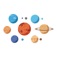 Solar system planets and moons in a colorful illustration style