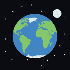 earth from space with moon and stars in the background