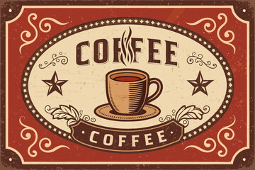 Featuring Bold Rustic Label With Steaming Mug And Vintage Elegant Creative Visual