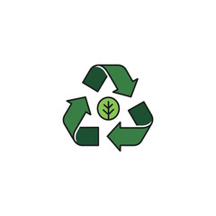 Obraz premium Green recycling symbol with a leaf in the center eco friendly logo