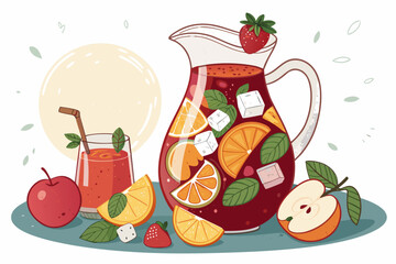 Depicting Bold Sangria Jug With Fruits Crisp Professional Photo