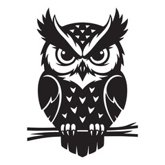 Majestic Owl on Branch Black and White Vector