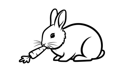 Fototapeta premium cute bunny rabbit eating carrot, line art, simple design, childish, adorable, pet