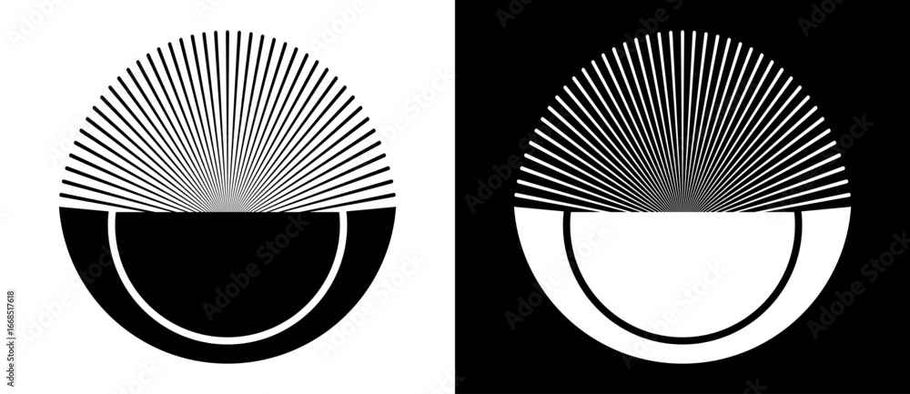 Poster art sun background. icon template or logo with lines. design element or label. black shape on a whit