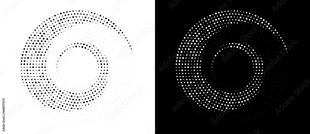Poster modern abstract background. halftone dots in spiral form. round logo, design element or icon. vector