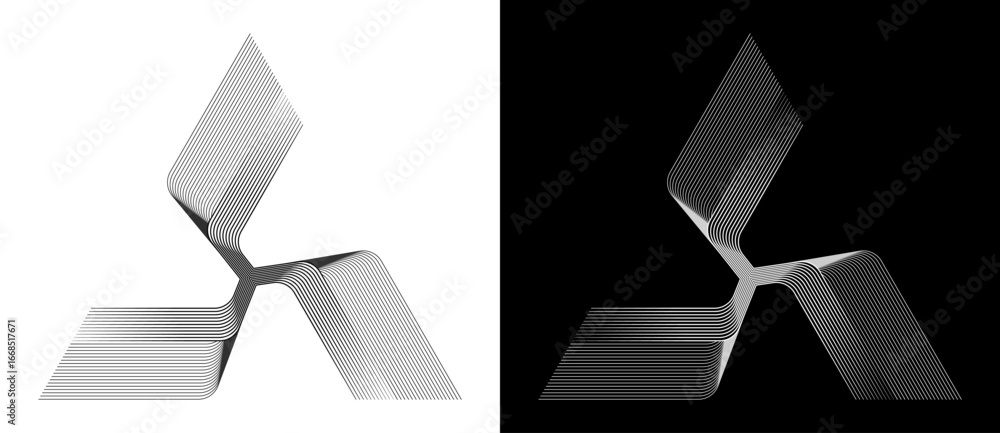 Poster abstract background with lines in spiral. art design triangle as logo or icon with 3 parts. a black 