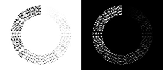 Modern abstract background. Halftone dots in spiral form. Round logo, design element or icon. Vector dotted frame. A black figure on a white background and an equally white figure on the black side.