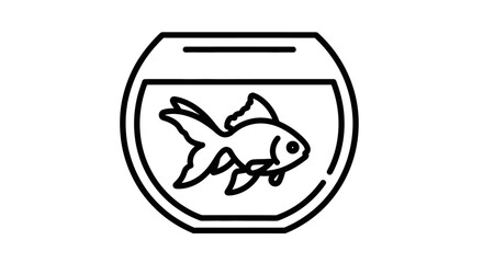 goldfish in a bowl simple line art illustration, pet fish, aquarium, home decor, minimalist design