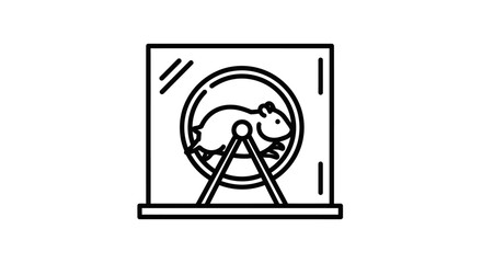 Obraz premium hamster in wheel, pet rodent exercise, cute animal icon, line art, simple design, cage, wheel running, pet care