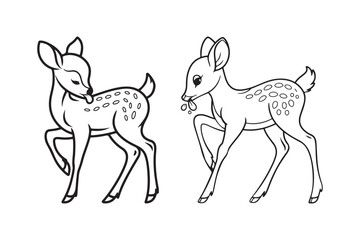 Two adorable fawn line art illustrations standing together