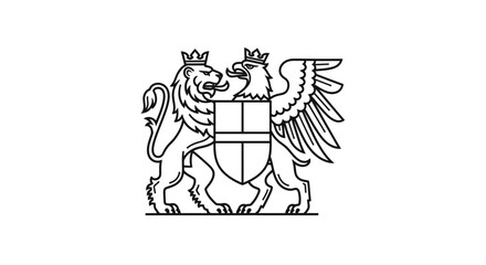 Fototapeta premium lion and eagle coat of arms heraldic crest, royal emblem, vintage design