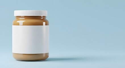 Peanut Butter Jar Mockup with Blank Label on Blue Background