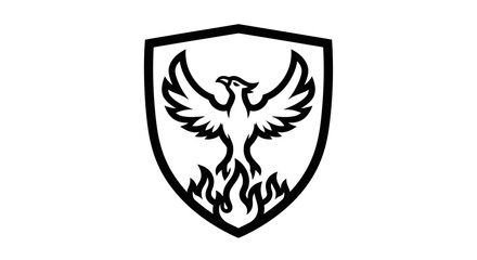 phoenix firebird emblem fiery bird in shield logo design, rebirth symbol