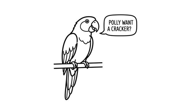 parrot on branch, polly want a cracker bird illustration, cartoon, animal, perching