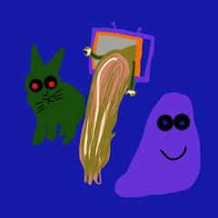 Halloween funny cartoon octopus Ghosts, Cats, and Magical Frames
