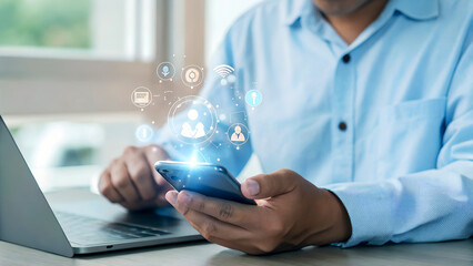 Stay connected with seamless communication on your mobile device in a modern office for business success and networking, driving collaboration and growth