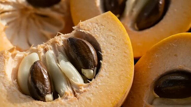 Freshly sliced sapote fruit revealing creamy texture