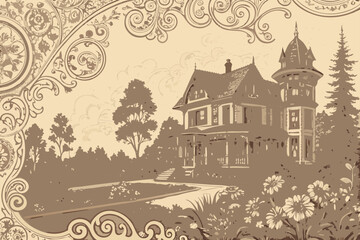 Fototapeta premium Depicting Ornate Victorian Vintage With Bold Line Crisp High-Quality Stock Image